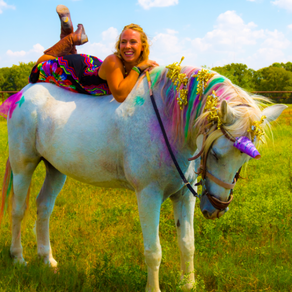 Equine trainer MacCoy on her favorite unicorn, Maverick