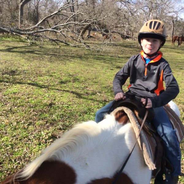 Equestrian lessons, as shown herre for youth rider with paint gelding named Teddy Bear, a sweet natured horse who with gentle guidance from trainer MacCoy because a top-notch child-friendly mount