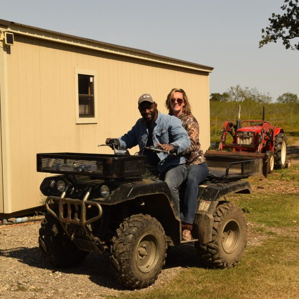 Man and woman on ATV ready to his the course and race around the track at Central Texas Premier Motocross course, Spoaks Motopark near Southeast Austin